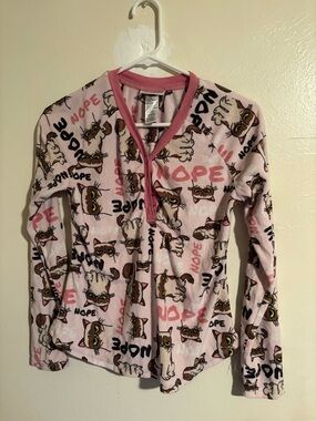 Grumpy Cat Pink Cat Print Henley Pajama Top